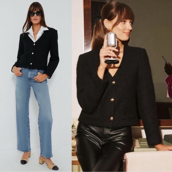 Anine Bing Annita Modern Woven Blend Textured Sweater Jacket Size Medium Black - Picture 1 of 6